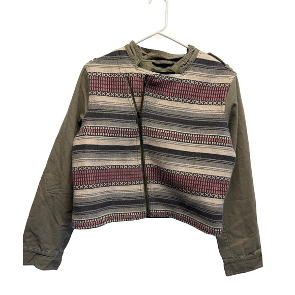 American Eagle By Payless Jackets & Blazers - American Eagle Tribal Jacket XL Zip Front Ethnic Pattern Olive Cotton Moto